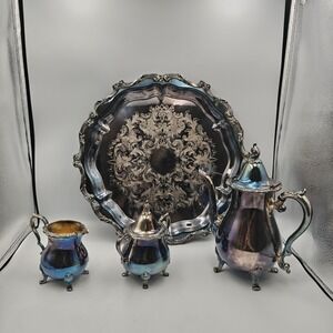 Wallace Silver Plate Tea Set Vintage 4 Pieces Good Condition